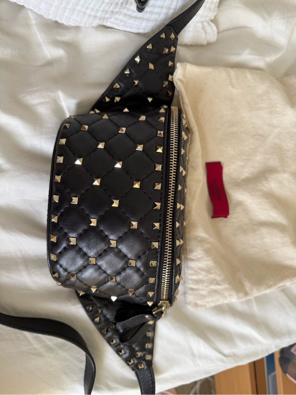 Valentino Garavani Black Quilted Leather Rockstud Mini Belt Bag